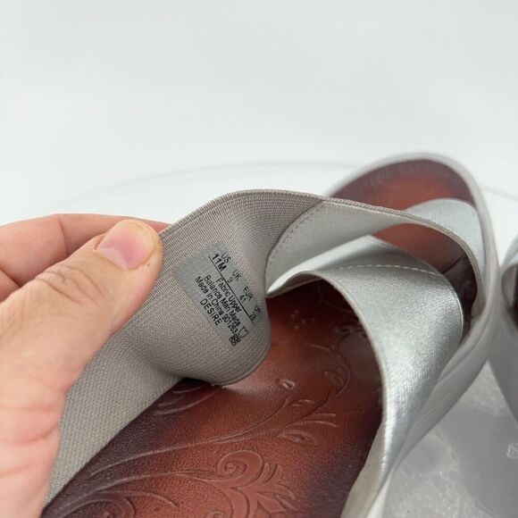 Bzees Women's Desire Sandals 11 Wedge Heel Slip On Silver Textile Casual Comfy - Picture 11 of 14
